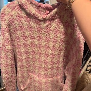 SKIMS Pink and White Cowl Neck Sweater